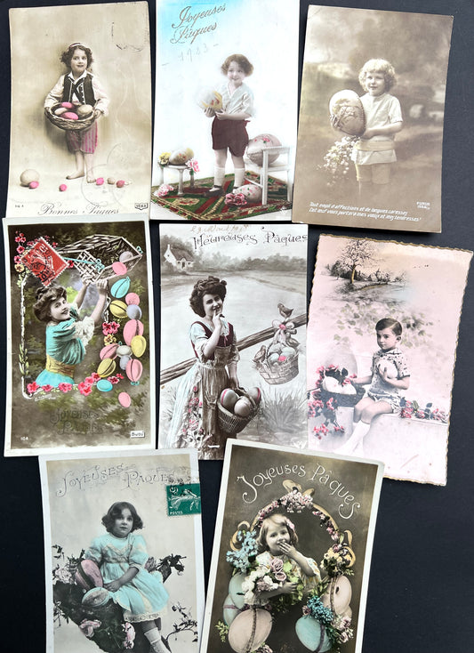8 Charming French Early C20th Easter Postcards