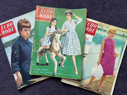 3 Copies of 1960s French L'Echo de la Mode, 2 with Patterns