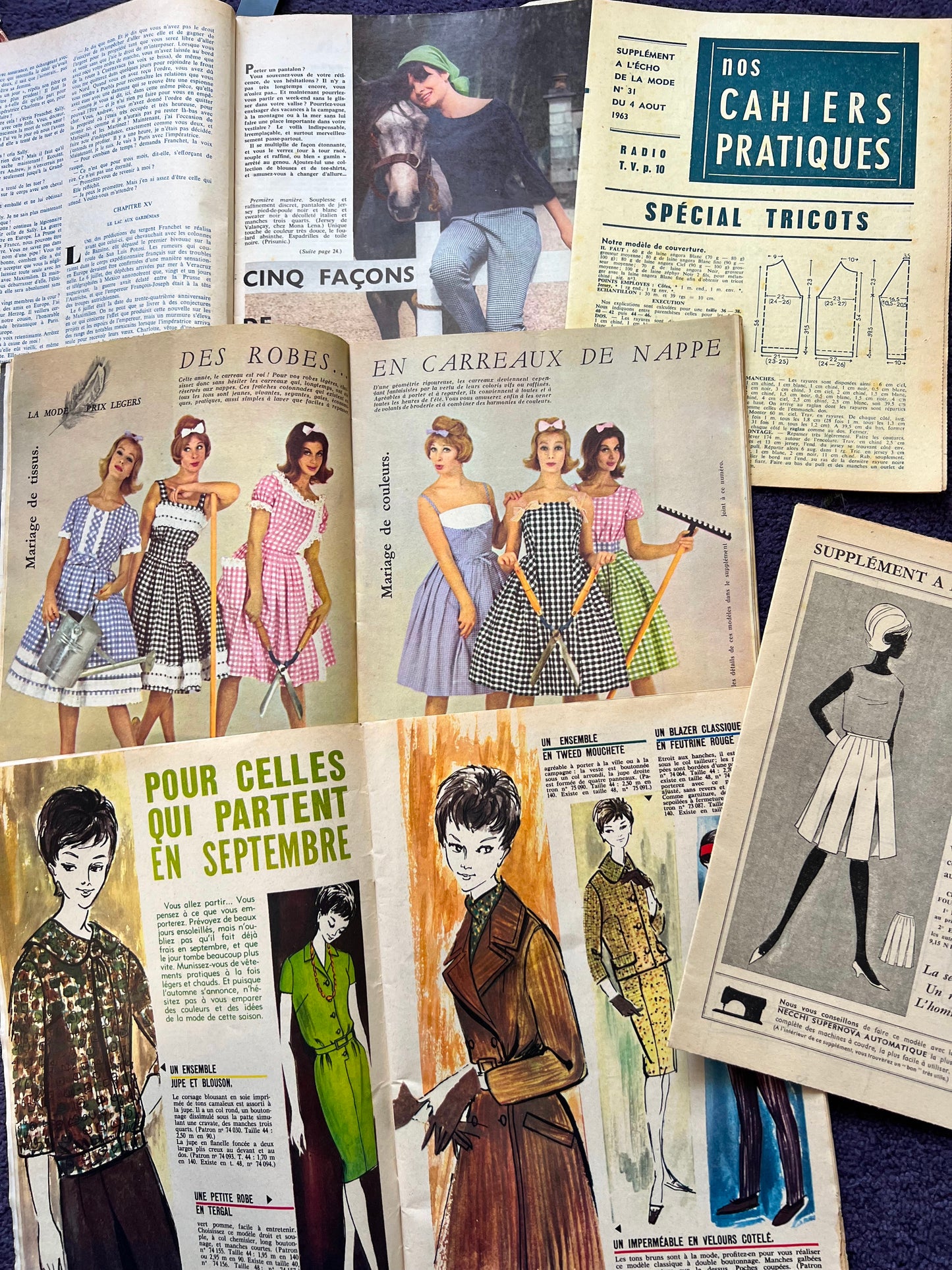 3 Copies of 1960s French L'Echo de la Mode, 2 with Patterns