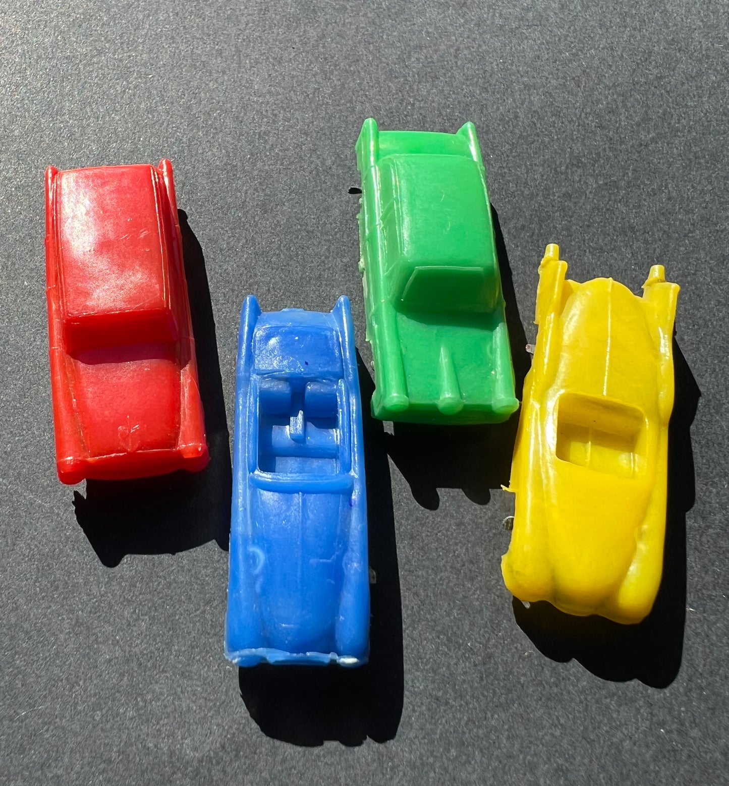 4 Vintage 1950s Cars with Wheels 4.5cm  Long Old Shop Stock Made in Hong Kong