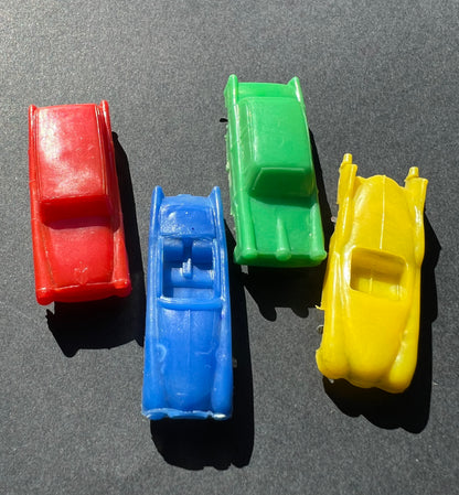 4 Vintage 1950s Cars with Wheels 4.5cm  Long Old Shop Stock Made in Hong Kong