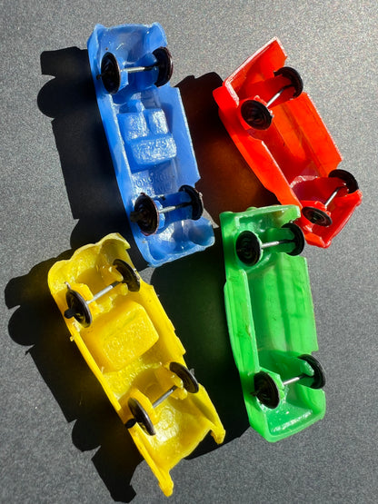 4 Vintage 1950s Cars with Wheels 4.5cm  Long Old Shop Stock Made in Hong Kong