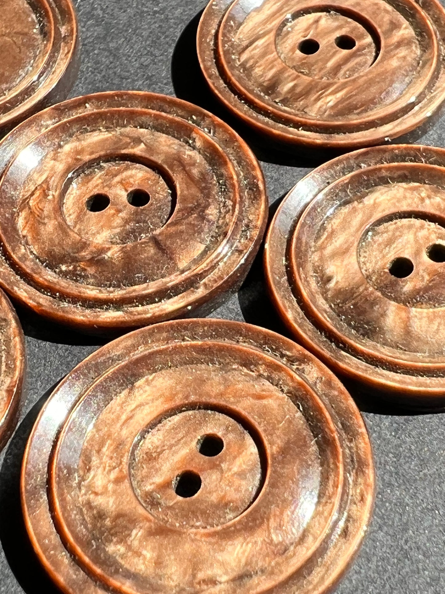 6 x 2.5cm Shiny Walnut Brown Vintage Buttons