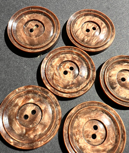 6 x 2.5cm Shiny Walnut Brown Vintage Buttons