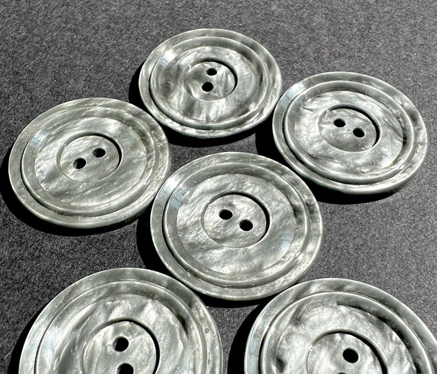 6 x 2.3cm or 2.5cm Shimmery Platinum Grey Vintage Buttons