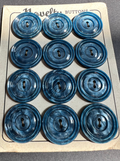 12 x 2.3cm Interesting Petrol Blue Vintage Buttons