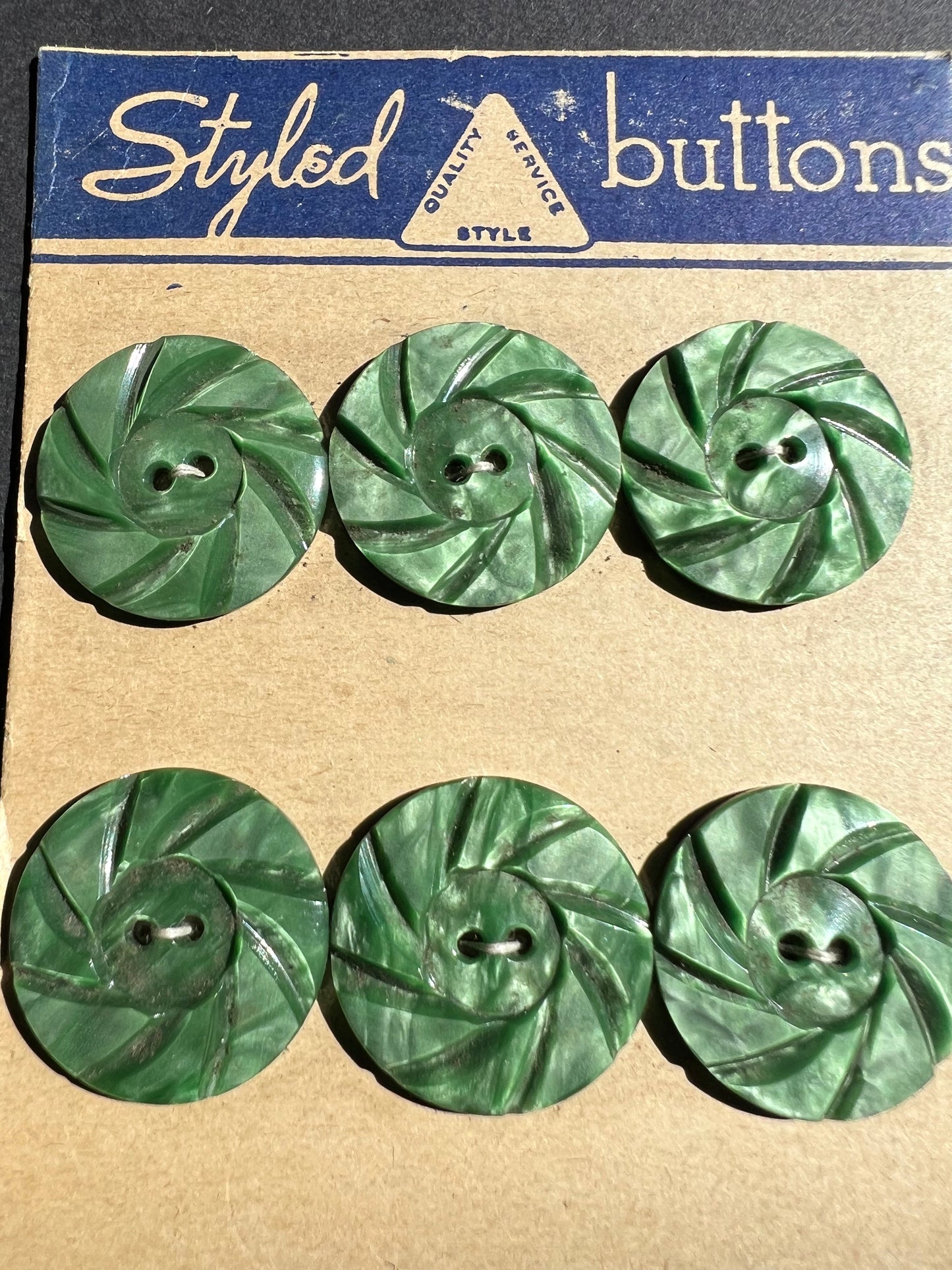 6 Silvery Green 2.2cm Vintage Buttons