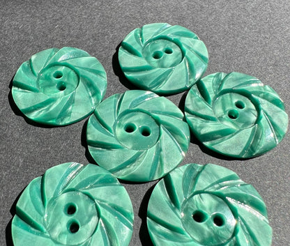 6 Frosty Turquoise Green 2.2cm Vintage Buttons