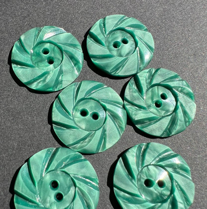 6 Frosty Turquoise Green 2.2cm Vintage Buttons