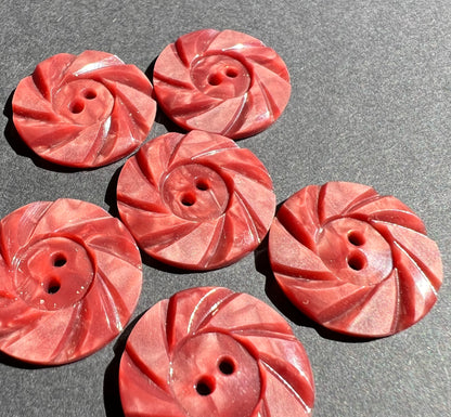 6 Swirly 2.2cm Indian Red Vintage Buttons