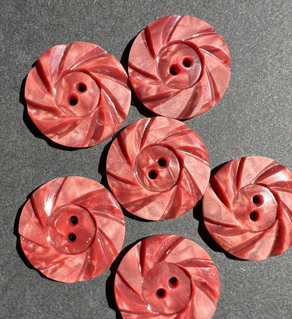 6 Swirly 2.2cm Indian Red Vintage Buttons