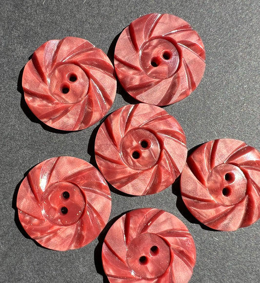 6 Swirly 2.2cm Indian Red Vintage Buttons