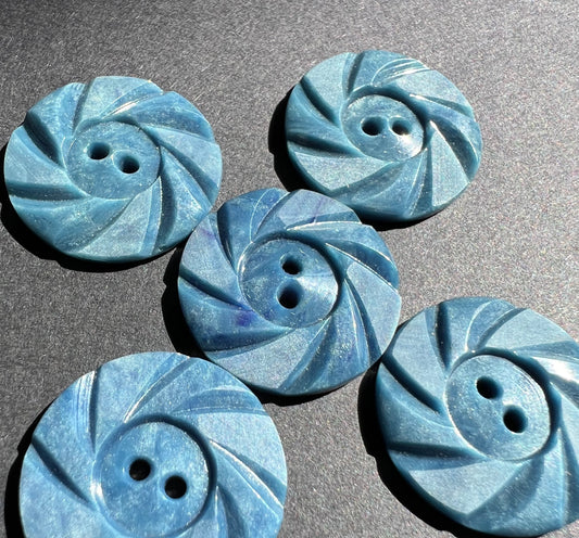 6 Swirly 2.2cm Stone Blue Vintage Buttons