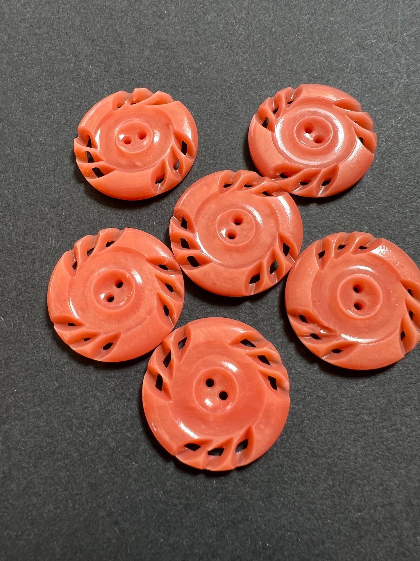 6 Pumpkin Coloured 2.2cm Vintage Buttons