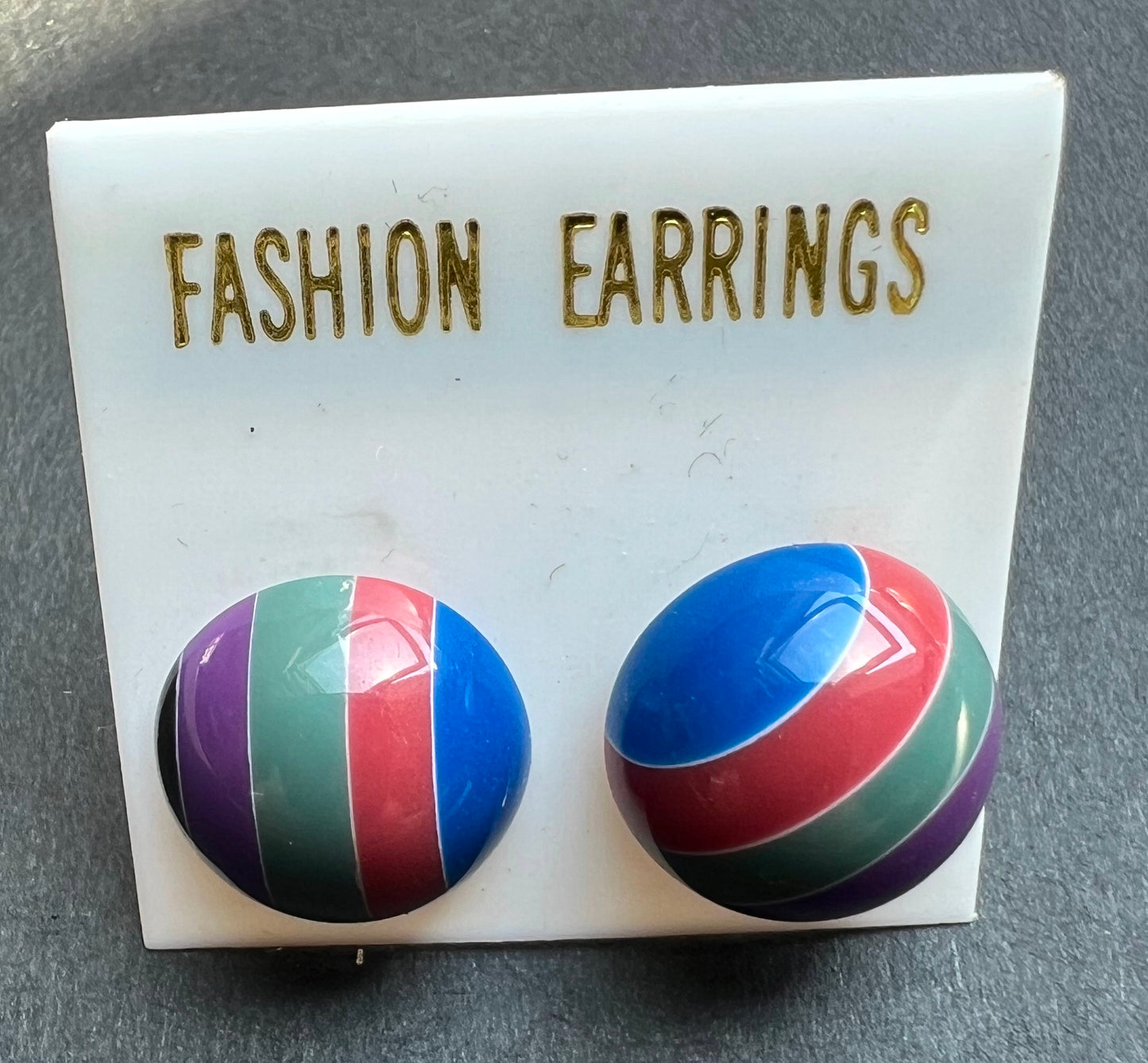 Striped 1980s Stud 1.2cm Earrings