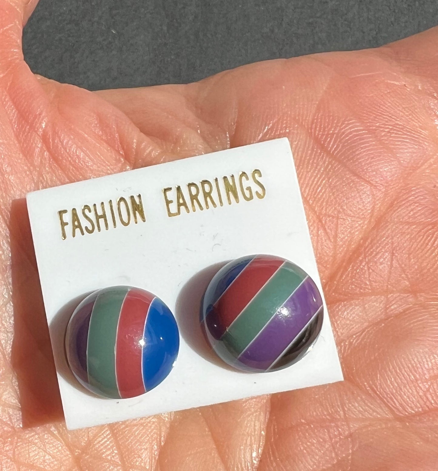 Striped 1980s Stud 1.2cm Earrings