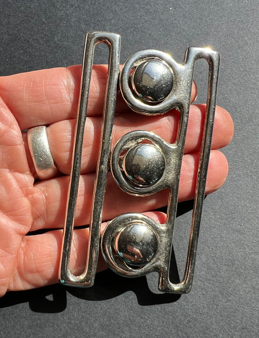 Striking 1960s Silver Chrome Metal Buckle 8 x 4.5cm for Belts up to 7.5cm Wide