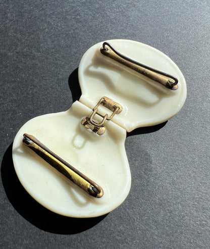Sinuous 1930s Glass 2 Part Buckle 7 x 4.2cm for Belts up to 2.5cm Wide
