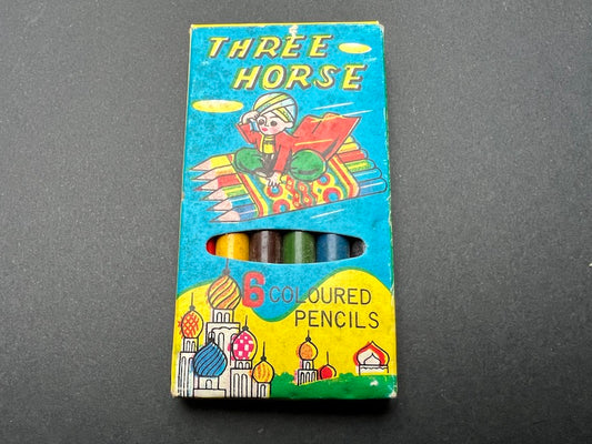 Vintage THREE HORSE Box of Coloured Pencils