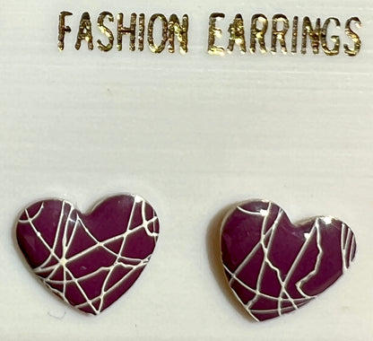 Little 1980s Purple Enamel 1cm Heart studs