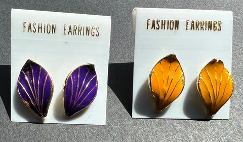 Little Enamel Leaf 1980s Stud Earrings