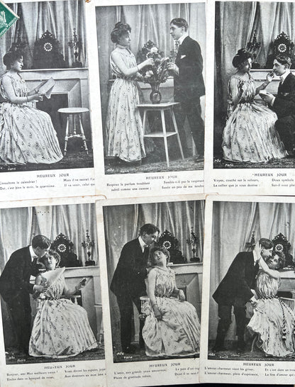 A Series of 6 French Postcards of a Courting Couple dated 1909 "Happy Day"