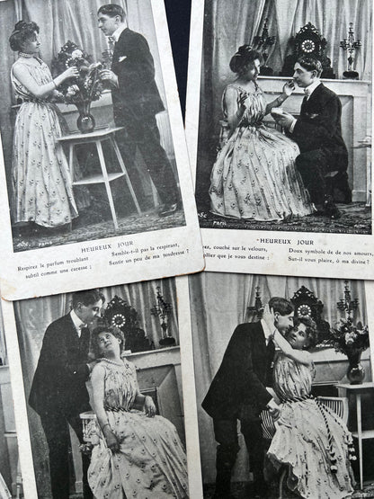 A Series of 6 French Postcards of a Courting Couple dated 1909 "Happy Day"