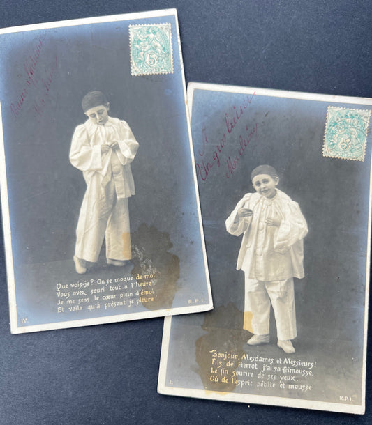 2 French Postcards from 1905 of a Pierrot