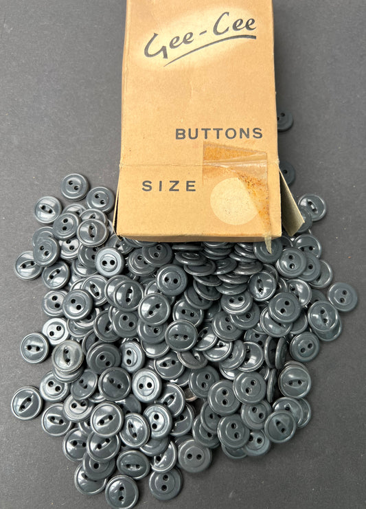 1940s Box of 2 Gross (288) 1.2cm Grey Plastic Buttons
