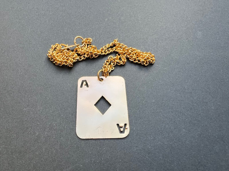 1970s Metal Ace of Diamonds Necklace.