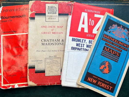 4 Damaged Old Maps - Perfect for Craft Projects
