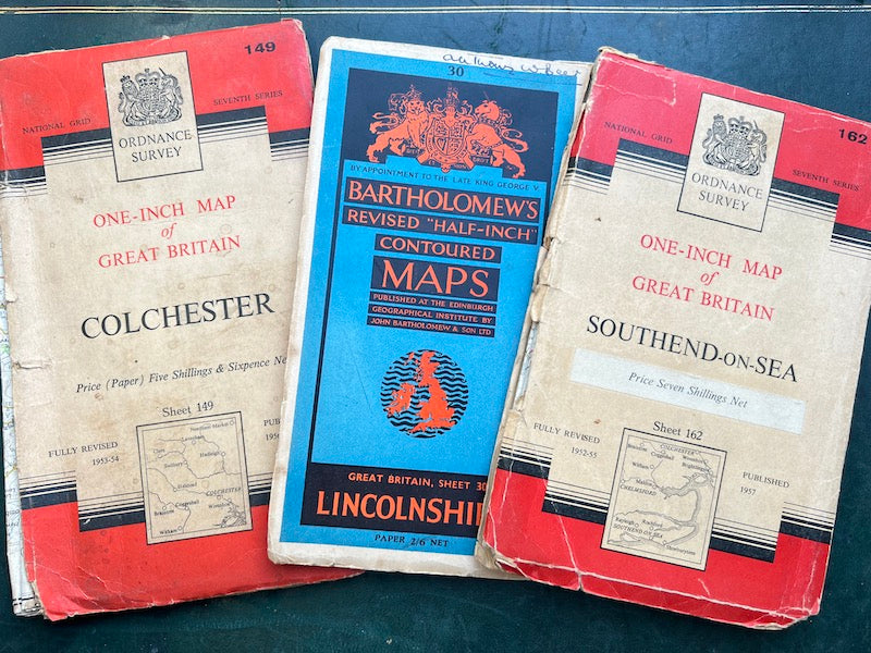 3 Damaged Old Maps of East England - Perfect for Craft Projects
