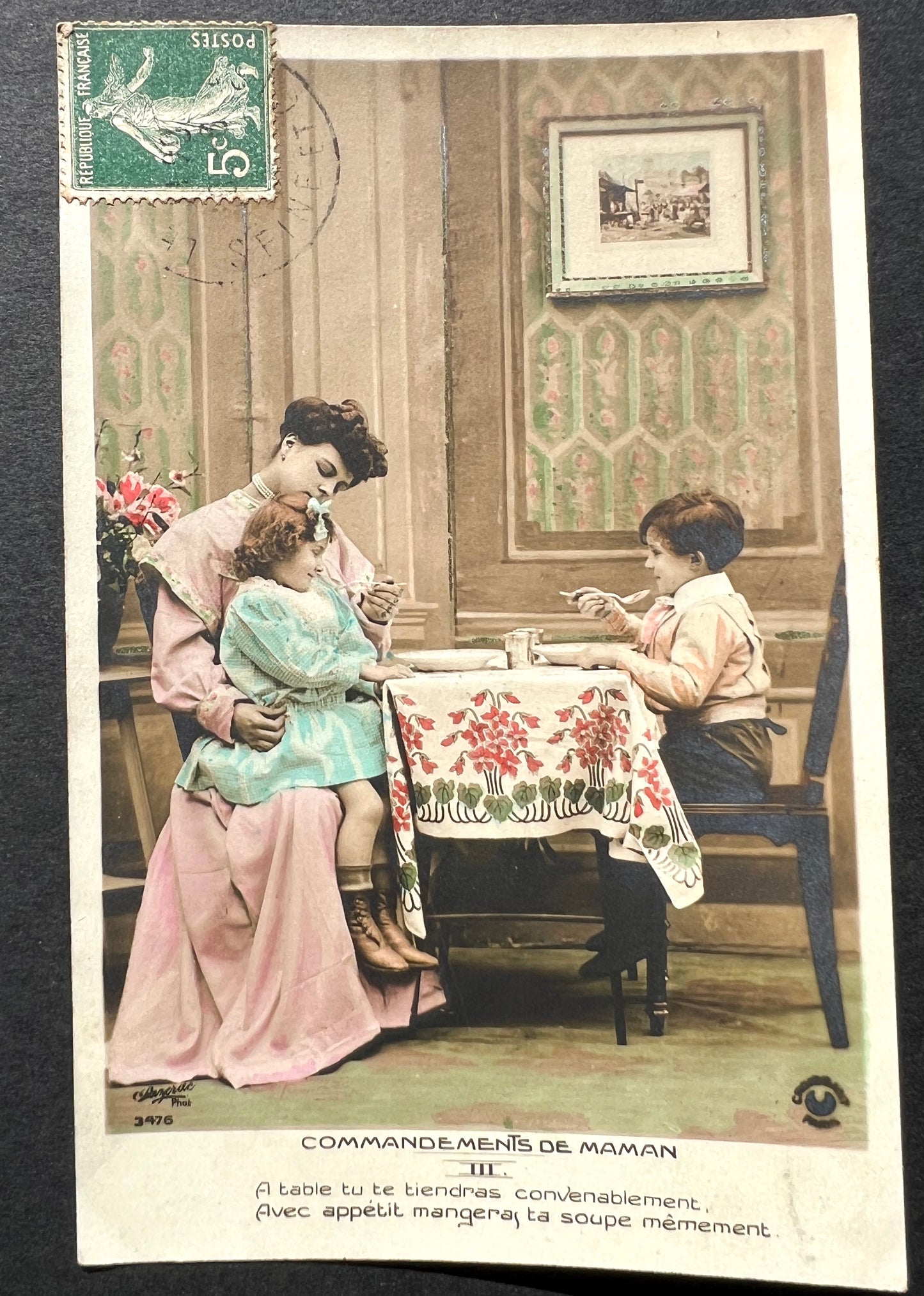 A Series of 3 French Postcards from 1908 ..Mothers Rules !