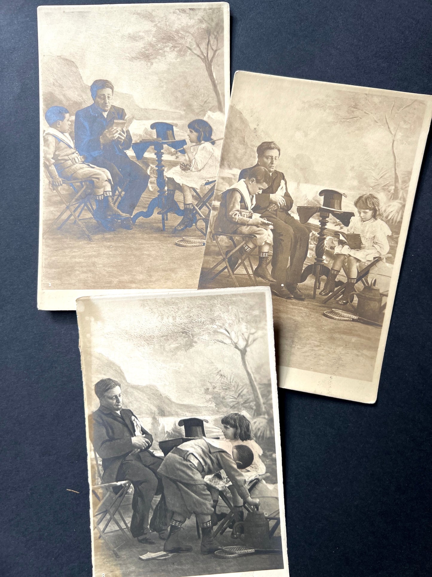 Set of 3 Early 20thC French Postcards.. Father is Child Minding