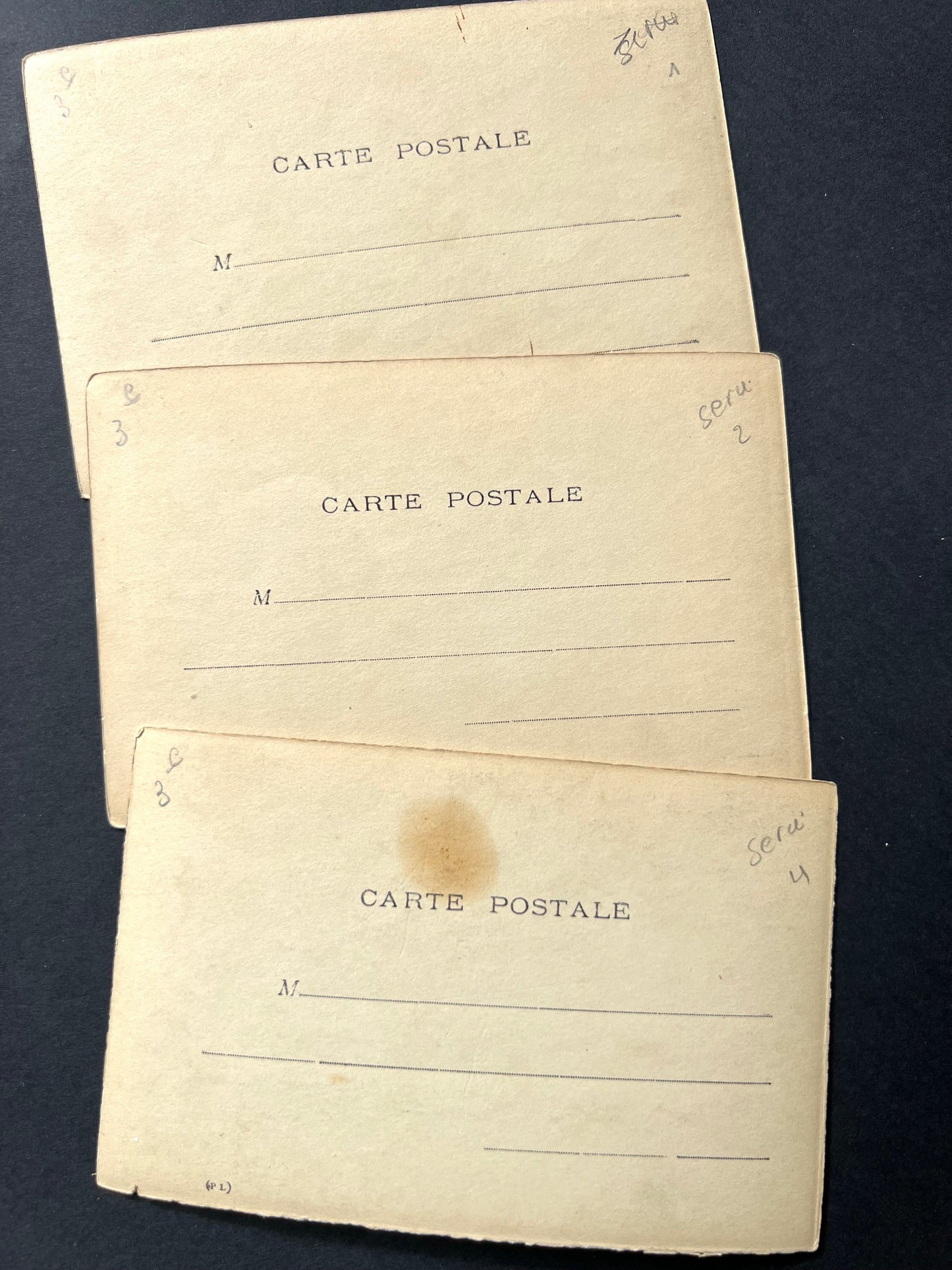 Set of 3 Early 20thC French Postcards.. Father is Child Minding