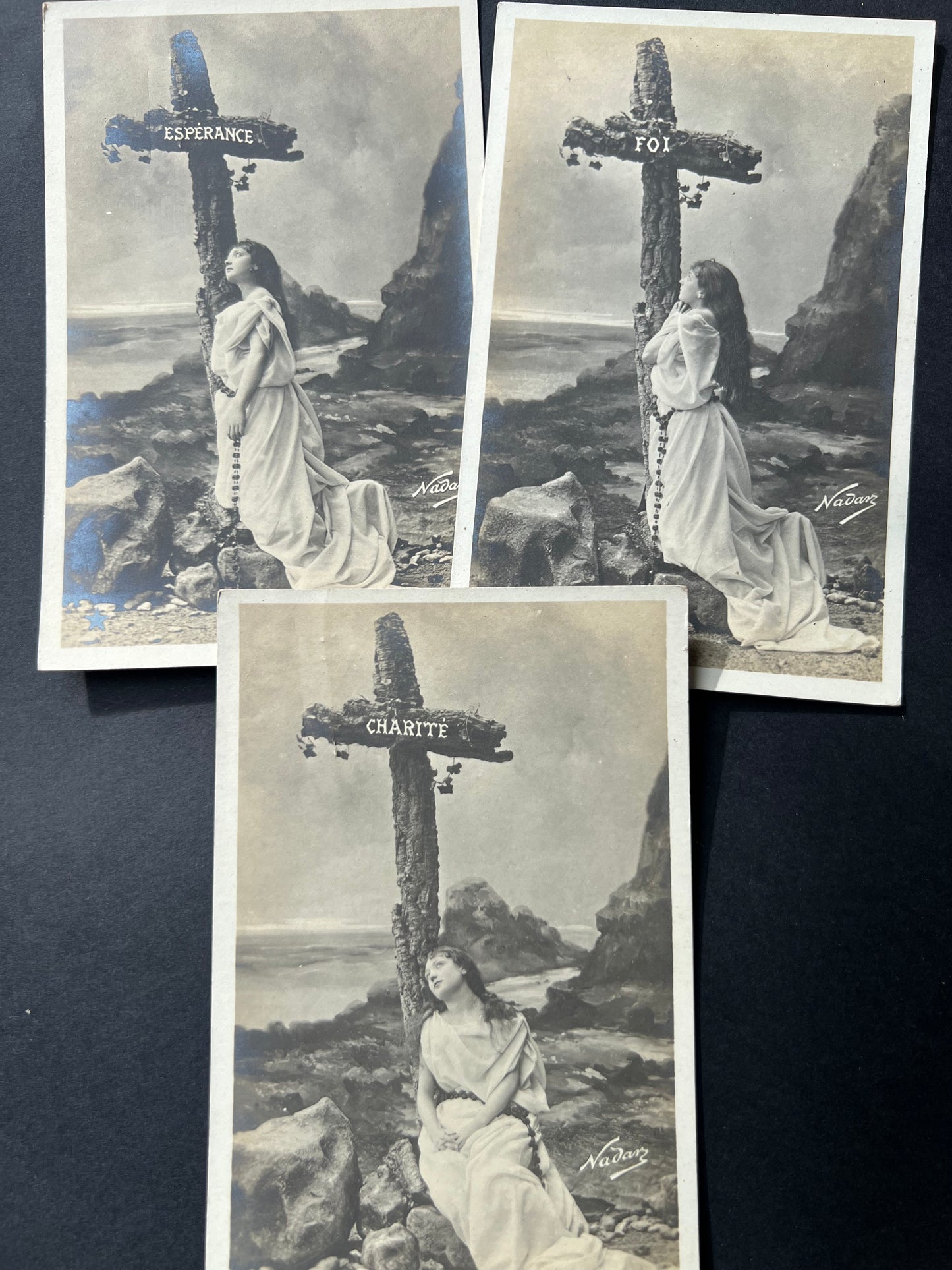 Faith, Hope and Charity - 3 Old French Postcards