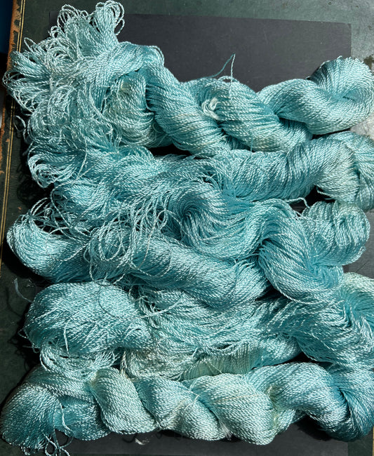 5 Skeins of Sky Blue 3/4mm Silky Vintage Rayon Thread - with Some Discolouration