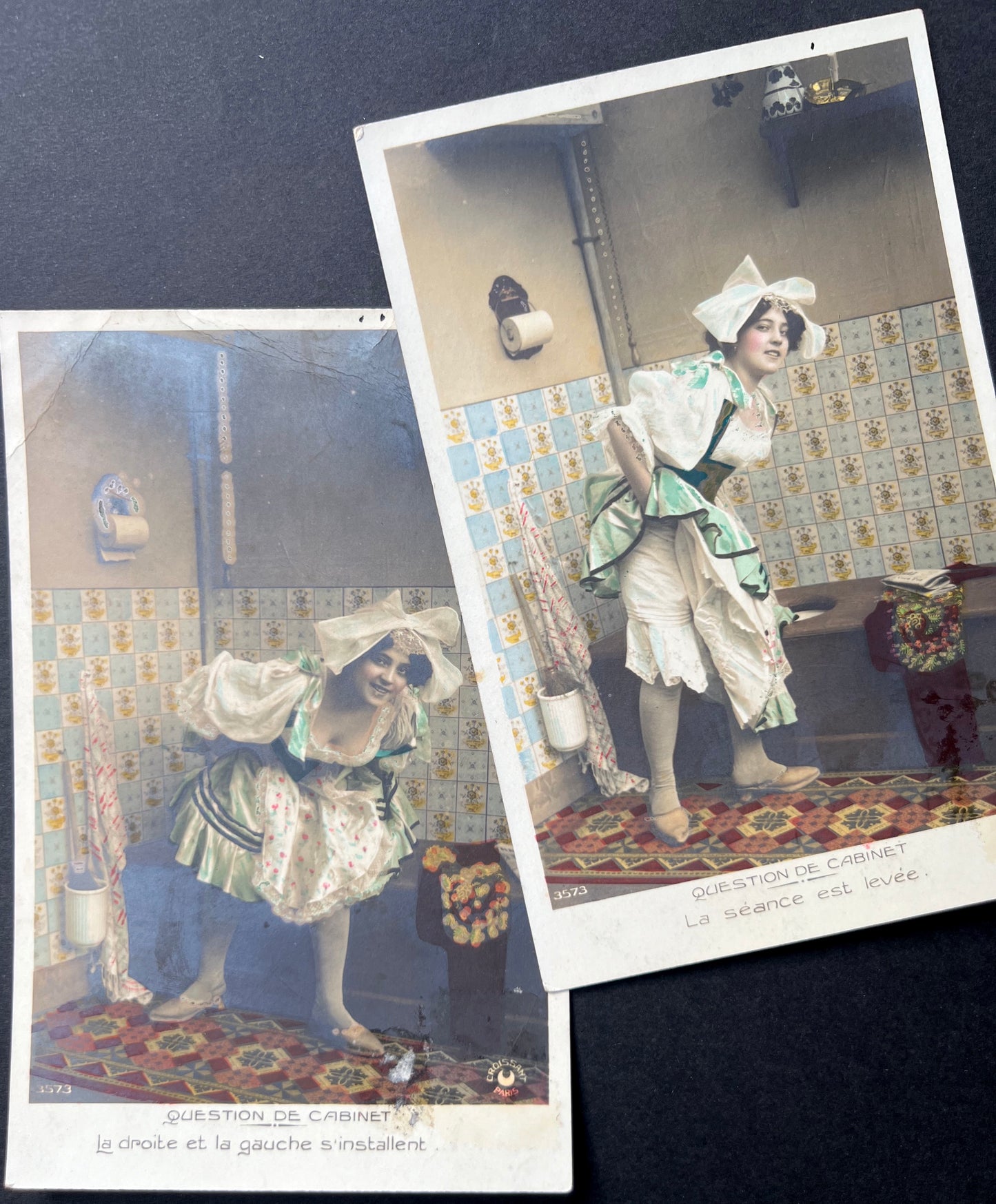 Series of 4 French Postcards of a Visit to the Toilet Entitled "Office Question" ! 1908