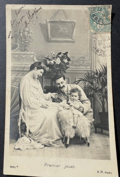 Set of 5 French Postcards from 1906 of Baby's First word, Toy, Step, Tooth, Refusal