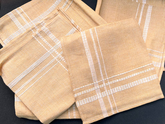 6 Linen 1970s Soft Fawn Embroidered Napkins