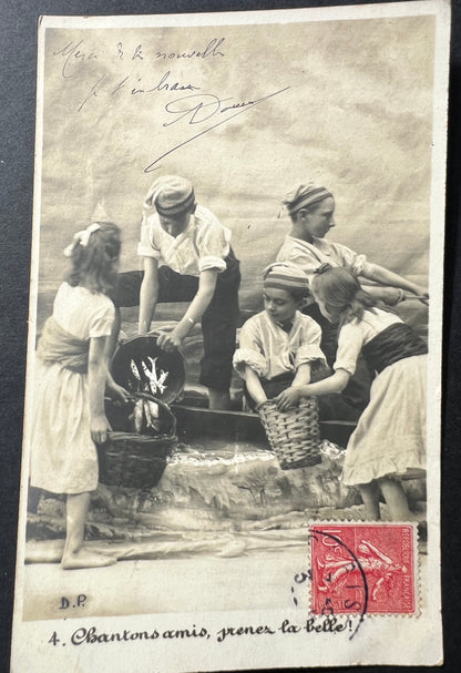 2 French Postcards from 1906 of Industrious Fishing Scenes