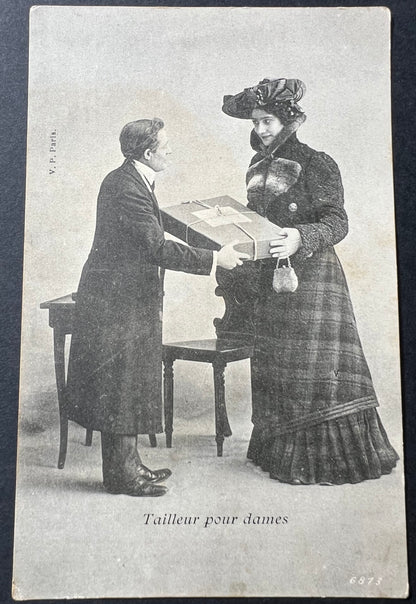 A Lady and Her Tailor...2 Unused Old French Postcards