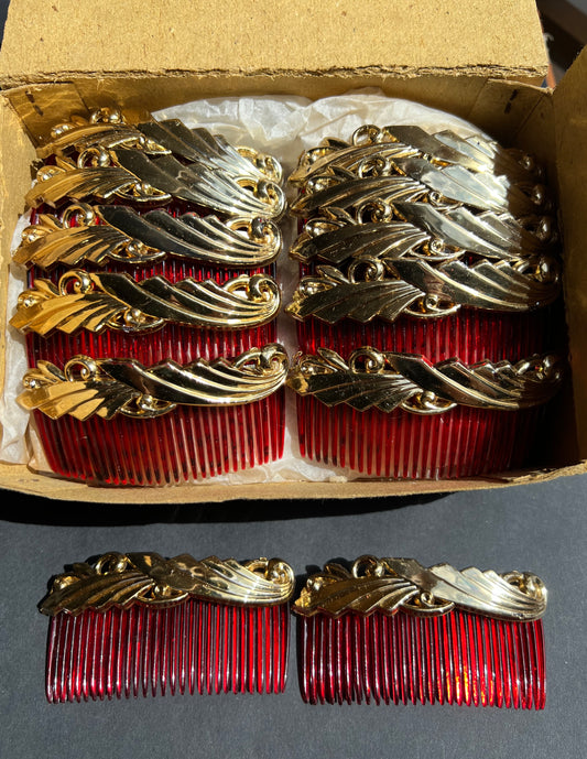 1940s Box of 36 Gold Deco Hair Combs