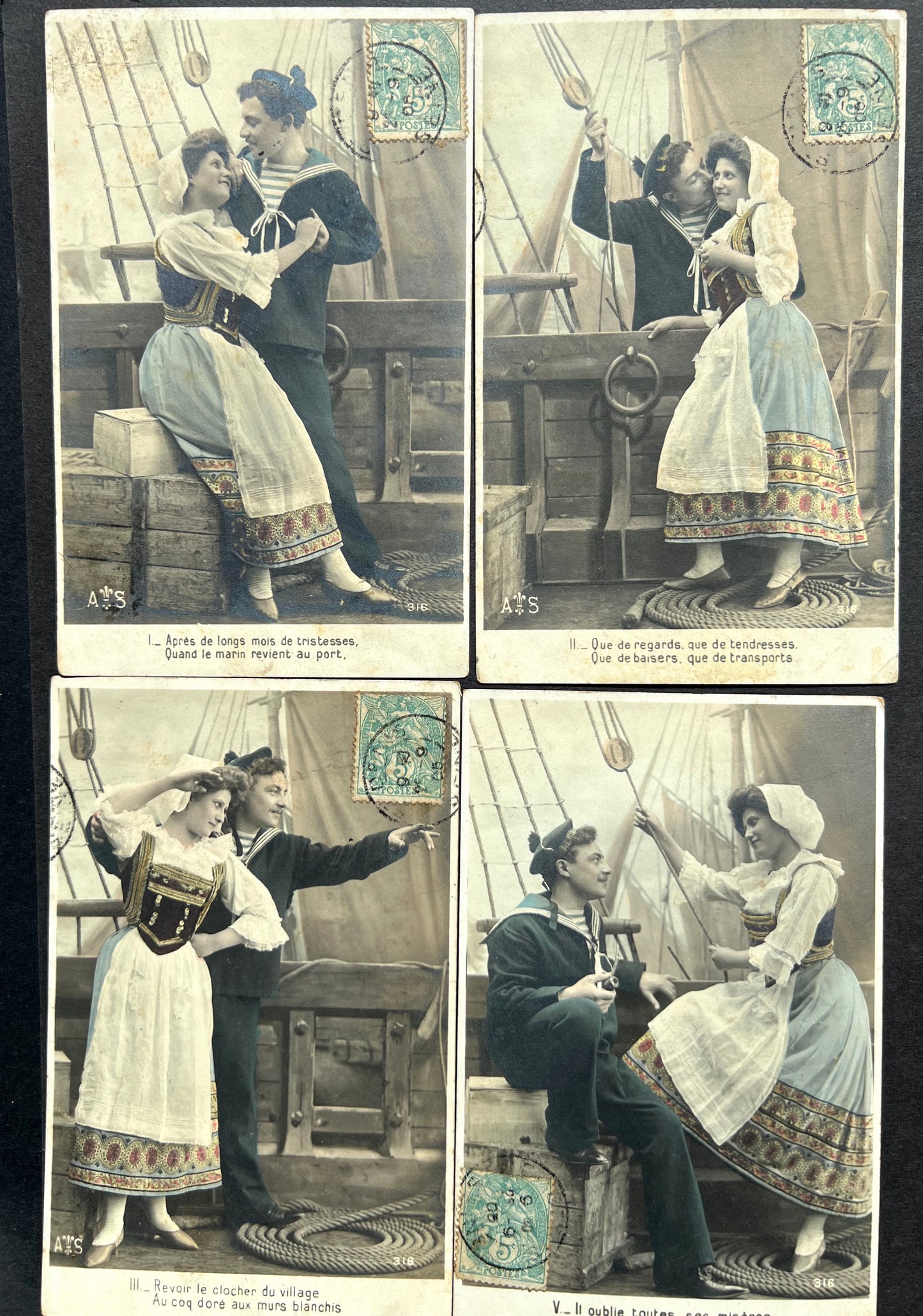 Bit of Role Play in this Set of 4 Romantic French Postcards from 1905