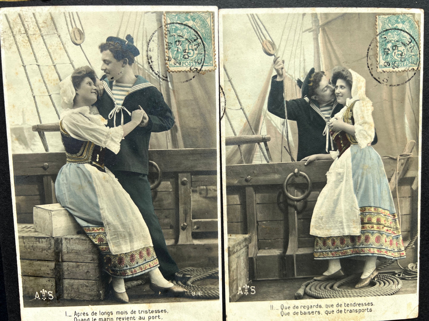 Bit of Role Play in this Set of 4 Romantic French Postcards from 1905