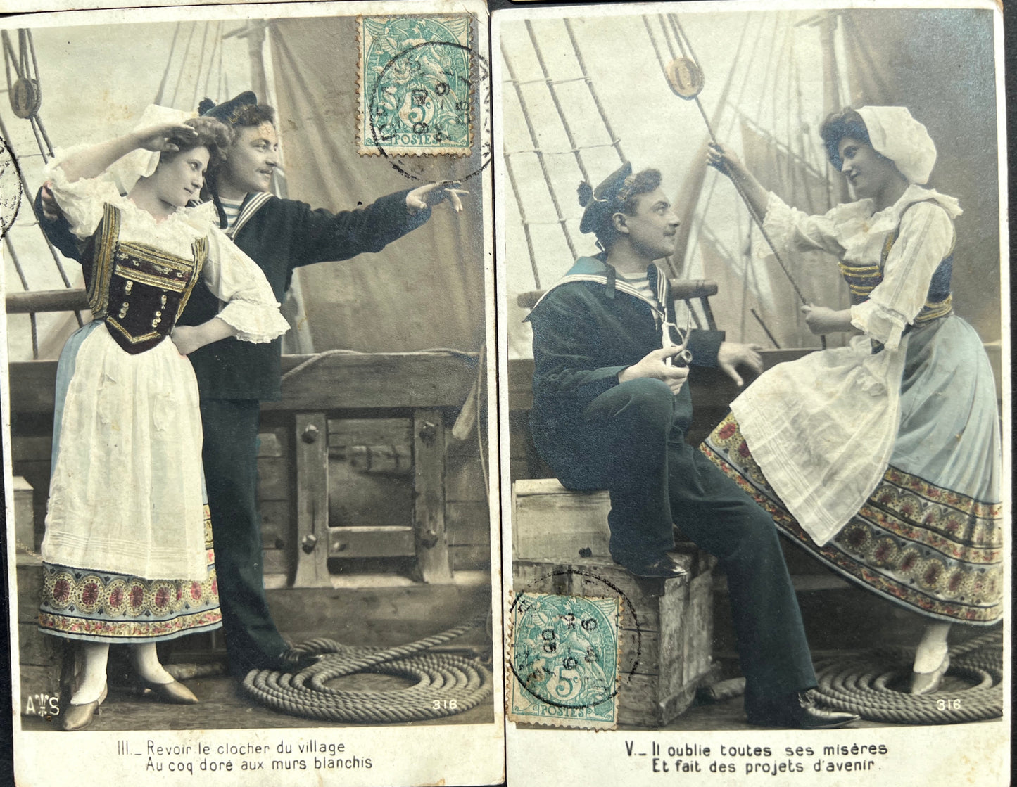 Bit of Role Play in this Set of 4 Romantic French Postcards from 1905