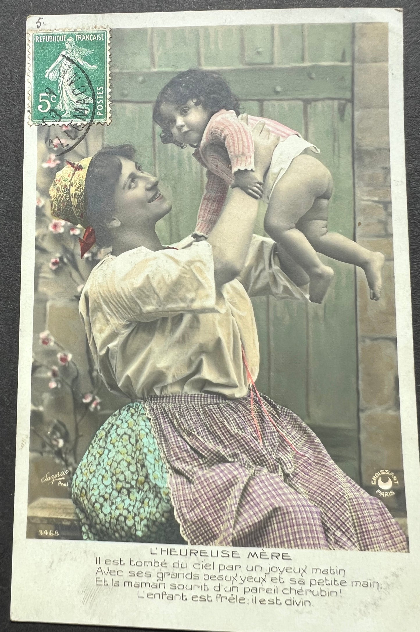 "The Happy Mother" Set of 5 French Postcards from 1908 of a Mother and Baby