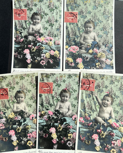 Set of 5 French Postcards from 1906 of a Jolly Baby