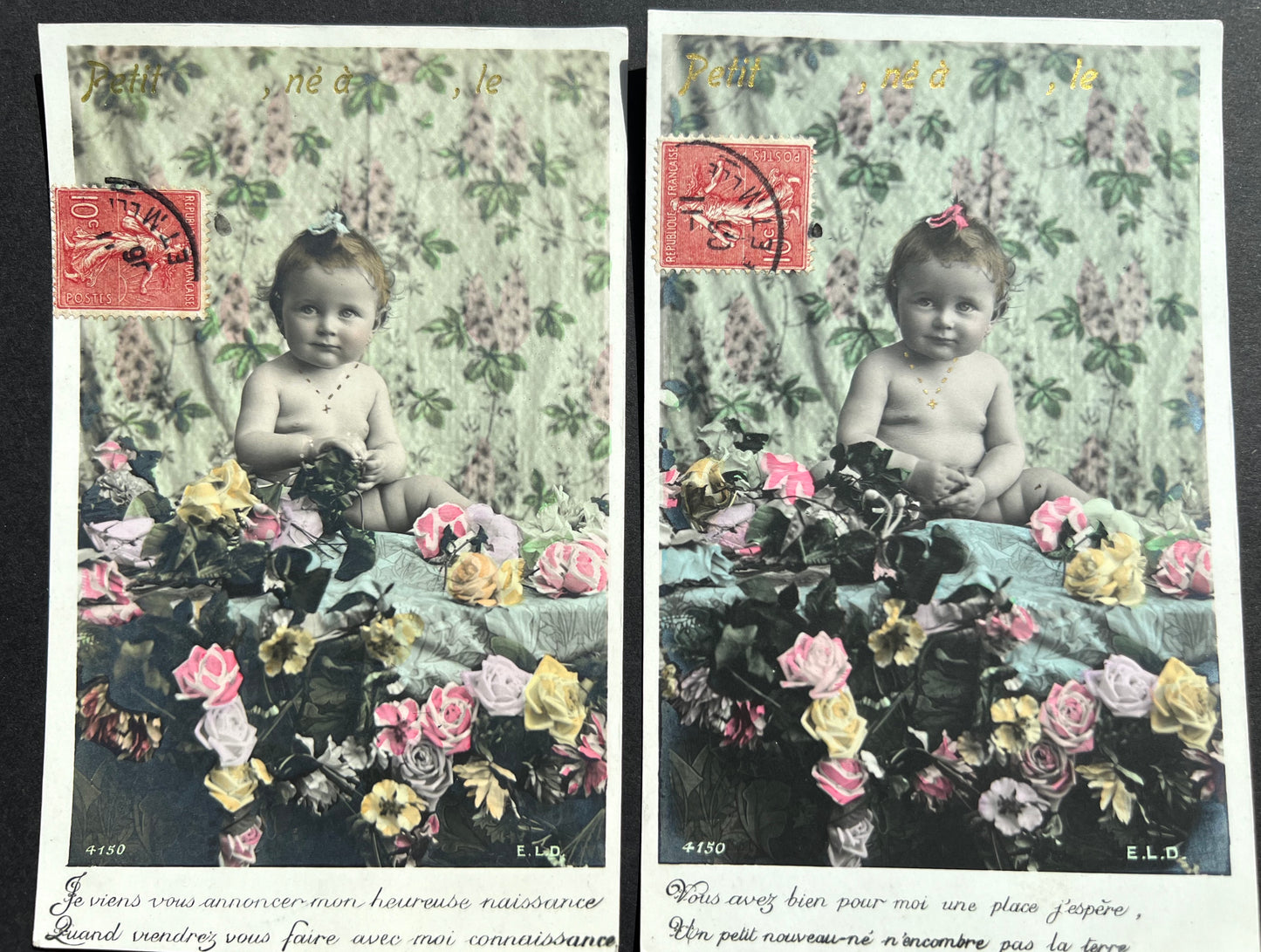 Set of 5 French Postcards from 1906 of a Jolly Baby