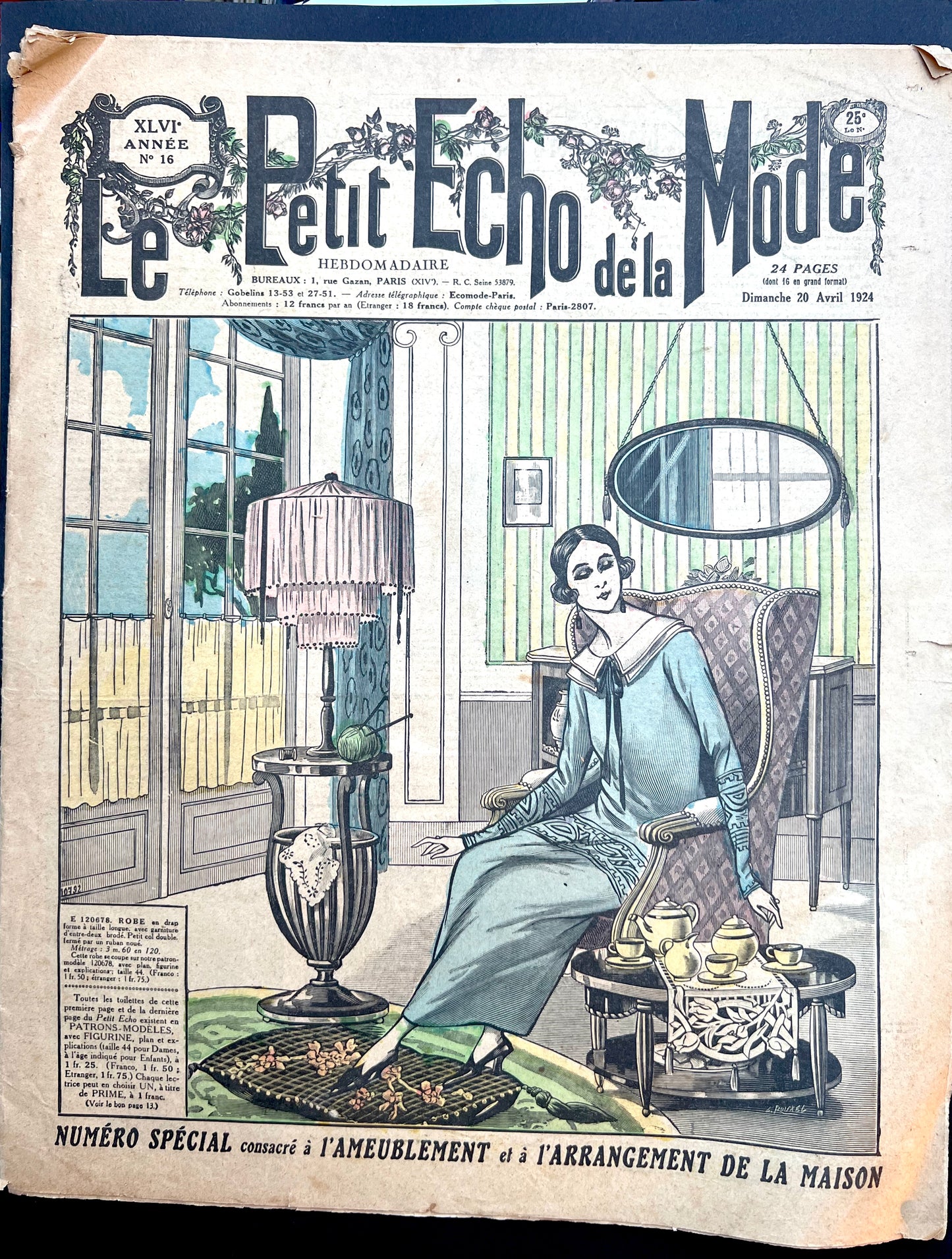 Knitting and Tea... 1924 French Fashion Paper Le Petit Echo de la Mode